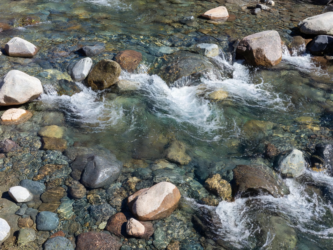 Crystal clear stream running over river rocks